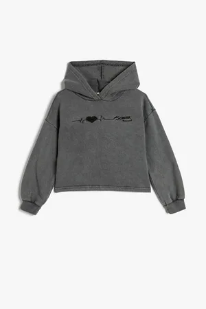 Koton Republic Besticktes Kapuzen-sweatshirt Mit Langen Ärmeln Aus Erhabener Baumwolle für Damen - 7–8 Jahre