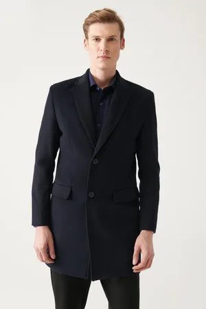 Avva Marineblauer, Geschlitzter Wollmantel A22y6100 für Herren - L