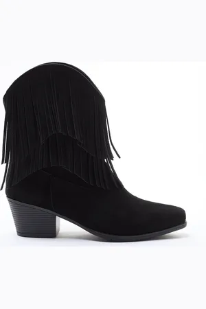 Trendyol Schwarze Wildleder-quasten-cowboy-stiefel Mit Blockabsatz für Damen - 40