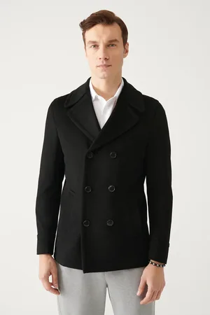 Avva Schwarzer Mantel Aus Wolle Mit Zweireihigem Kragen A22y6101 für Herren - 2XL