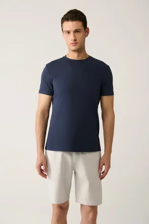Avva T-shirt E, Marineblau, 100 % Baumwolle, Atmungsaktiv, Rundhalsausschnitt 001000 für Herren - S