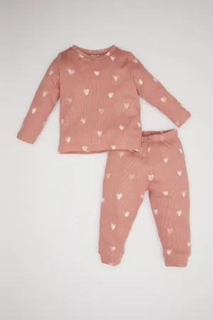 DeFacto Baby Mädchen Herz Gemustert Langarm Waffel 2 Stück Pyjamas Set für Damen - 9–12 Monate