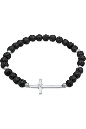 Kuzzoi 925 Silber Lava Perlen Kreuz Armband für Herren - 21 cm