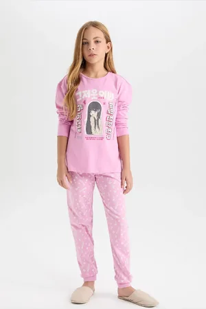 DeFacto Bedrucktes Langarm-pyjama-set Für Mädchen – D8191a8ns für Damen - 8–9 Jahre