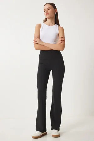 Happiness istanbul Schwarze Leggings Mit Spanischem Bein Und Hoher Taille für Damen - 38