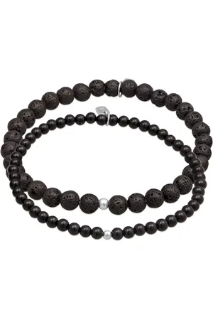 Kuzzoi 925 Silber Armband Lava Onyx Edelstein Perlen Set für Herren - 21 cm