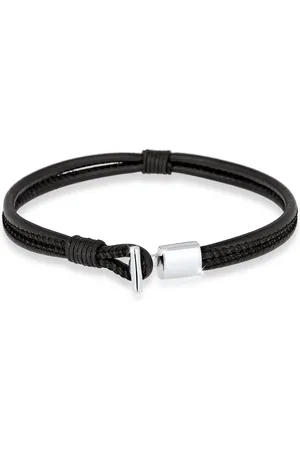Kuzzoi Armband – 925er Silber, Echtleder Knoten Haken Basic-modell für Herren - 20 cm