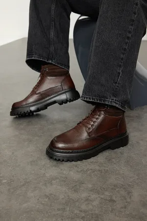 Trendyol Braune Schnürstiefel Aus Echtem Leder für Herren - 43