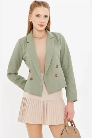 armonika Khakifarbene Kurze Jacke Aus Gabardine Mit Zweireihigem Kragen für Damen - M