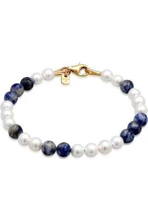 Kuzzoi Armband Armband Achat Perlen Blau Muschelkern Perlen 925 Sterling Silber Vergoldet Fest für Herren - 21 cm