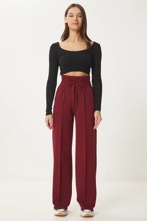 Happiness istanbul Burgunderfarbene Basic-strick-jogginghose Mit Taschen für Damen - 34