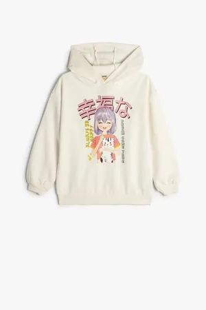 Koton Übergroßes Baumwoll-sweatshirt Mit Anime-aufdruck Und Kapuze Lange Ärmel für Damen - 9–10 Jahre