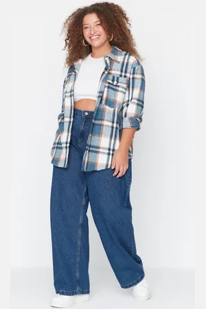 Trendyol Blaue, Weit Geschnittene Jeans Mit Hoher Taille für Damen - 44