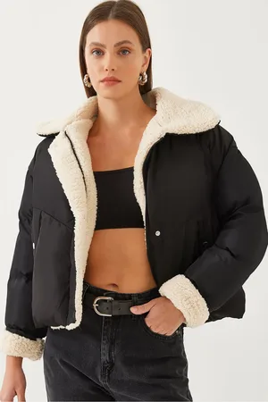 Bianco Lucci Plüsch-detaillierter Puffermantel Hk-003 für Damen - 38