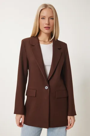 Happiness istanbul Braune, Wattierte, Gewebte Blazerjacke für Damen - 38