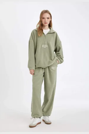 DeFacto Dfc – Lange Fleece-jogginghose Mit Taschen Und Aufdruck – Standard-passform für Damen - L
