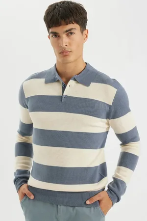 DeFacto Standard-fit-strickpullover Mit Normaler Passform Und Gestreiftem Polokragen Y4194az24wn für Herren - M