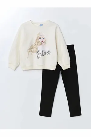 LC Waikiki Ecrufarbenes 2-teiliges Set Aus Sweatshirt Und Leggings Mit Rundhalsausschnitt Und Elsa-print Für Babys für Damen - 7–8 Jahre