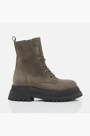 Hotic Grüne Flache Stiefel Aus Echtem Leder für Damen - 39
