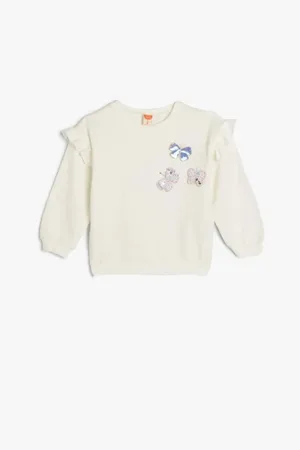 Koton Baumwollsweat Schmetterlingsdruck Und Rüschendetails für Damen - 9–12 Monate