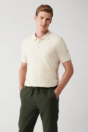 Avva Beigefarbenes T-shirt Aus 100 % Baumwolle Mit 3-knopf-polokragen A31y1194 für Herren - 3XL