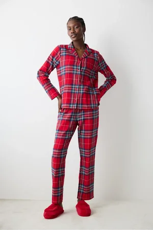 Penti New York Red Checked Red Shirt Pants Pyjama-set für Damen - 2XL