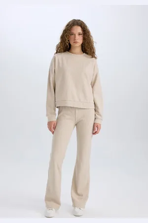 DeFacto 2-teiliges Set Mit Flexibler Taille – Einfarbiges Oberteil Mit Rundhalsausschnitt Und Langer Unterseite E3841axns für Damen - M