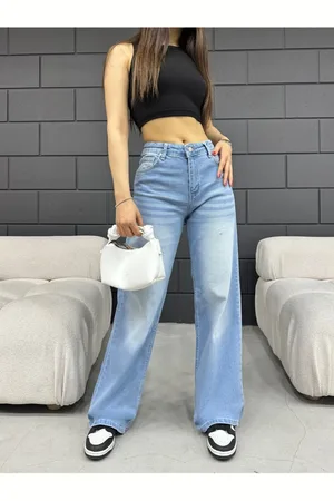 BİKELİFE Jeans Im Vintage-stil Mit Hoher Taille Und Weitem Bein In Hellem Effekt für Damen - XS