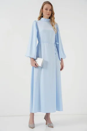 Bigdart Abendkleid Aus Satin Mit Hijab Modell 2510 Indigo für Damen - 42