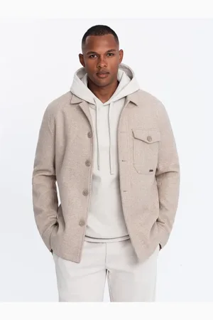 Ombre Clothing Lekka Flauszowa Męska Kurtka Z Dodatkiem Wiskozy – Beżowa V1 Xxl für Herren - 2XL