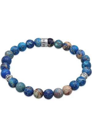Kuzzoi Armband Perlen Blau Perlen 925 Silber für Herren - 23 cm