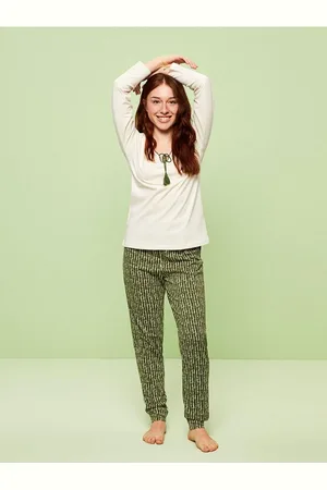 LC Waikiki Gemustertes Pyjama-set Mit Langen Ärmeln Und V-ausschnitt In Petite-größe für Damen - S