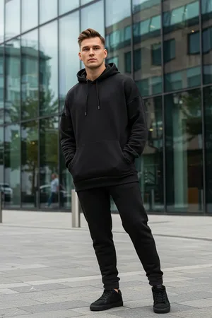 Trendyol Übergroßes Schwarzes Fleece-sweatshirt-trainingsanzug-set Mit Kapuze – für Herren - M