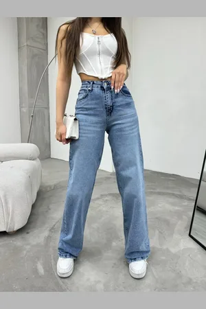 BİKELİFE Jeans Im Vintage-stil Mit Hoher Taille Und Weitem Bein In Hellem Effekt für Damen - L