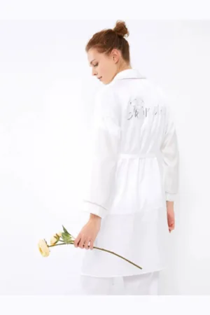 LC Waikiki Bedruckter Morgenmantel Aus Satin Mit Langen Ärmeln Und Schalkragen für Damen - XL