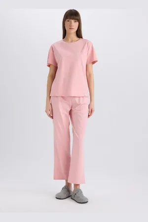 DeFacto Pyjama-set Zum Verlieben – Rundhalsausschnitt, Kurze Ärmel, Elastische Obere Taille, Langer Boden E5820ax25 für Damen - L