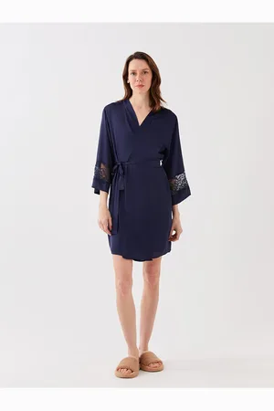 LC Waikiki Lw – Morgenmantel Aus Satin Mit Schalkragen Und Spitzendetail, Langen Ärmeln für Damen - S