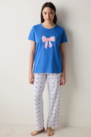 Penti Fancy Bows Pants Blaues Pyjama-set für Damen - S