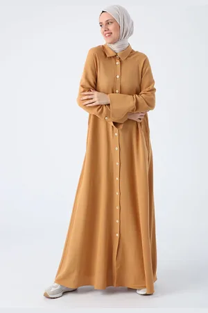 ALLDAY Senffarbene Abaya Aus Leinen Mit Raglanärmeln für Damen - 38