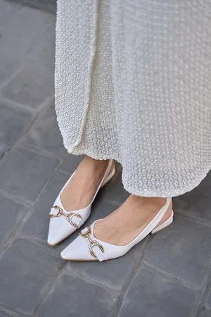 Madamra Weiße Ballerinas Mit Accessoires für Damen - 40