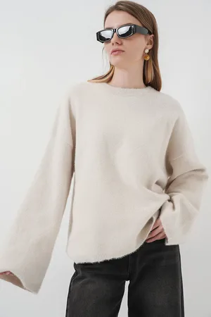 Bigdart 15915 Modell Weich Strukturierter Strickpullover – Steinfarbe für Damen - One Size