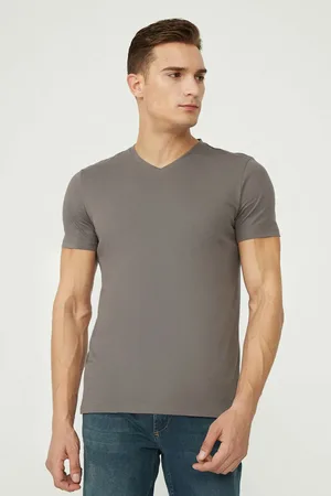 Avva Anthrazitfarbenes T-shirt Aus 100 % Baumwolle Mit V-ausschnitt E 001001 für Herren - M