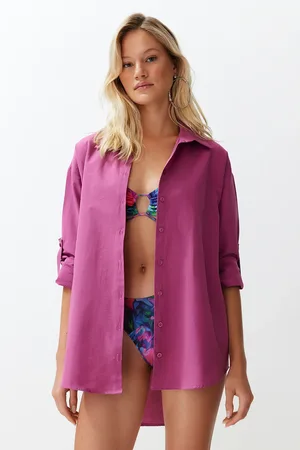 Trendyol Pflaumenfarbenes, Gewebtes Strandhemd für Damen - 36