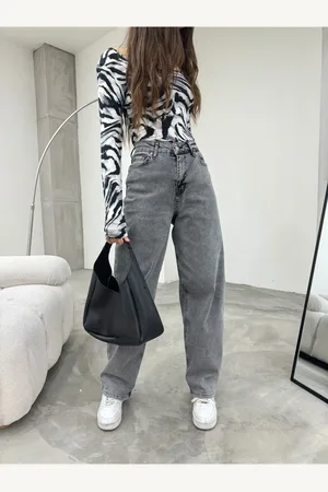 BİKELİFE Locker Geschnittene, Bequeme Baggy-jeanshose Mit Weitem Bein für Damen - 32