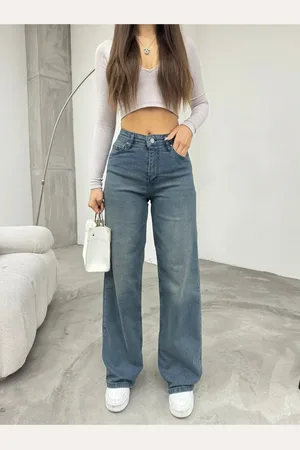 BİKELİFE Vintage-jeans Mit Hoher Taille Und Weitem Bein Mit Pale-effekt für Damen - 32