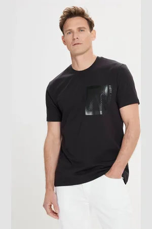 Altınyıldız Classics Schwarzes, Schmal Geschnittenes, Schmal Geschnittenes, Bedrucktes Baumwoll-t-shirt Mit Rundhalsausschnitt für Herren - XL