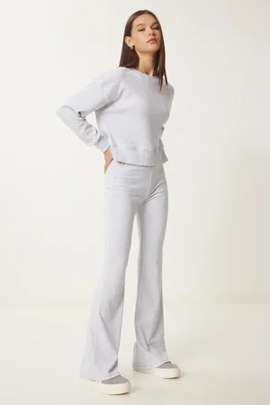 Happiness istanbul Graues Melange-trainingsanzug-set Mit Rundhalsausschnitt für Damen - 36