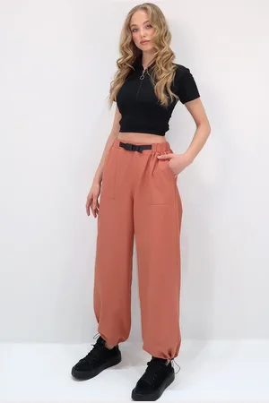 Trend Alacati stili Fliesenfarbene Sommer-jogginghose – Doppeltaschen Und Elastische Beine für Damen - L