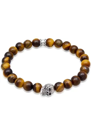 Kuzzoi Totenkopf Tigerauge Perlen – 925er Silberarmband für Herren - 23 cm
