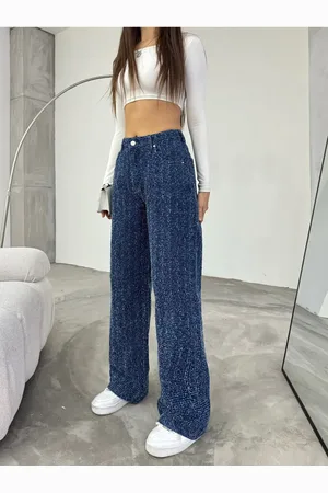 BİKELİFE Blaue, Detaillierte Hose Mit Weitem Bein Und Speziellem Design für Damen - 36